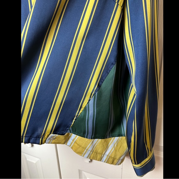 ALEMBIKA Satin Striped Blouse Tunic Top Shirt Emerald Green Blue Chartreuse - Picture 4 of 14